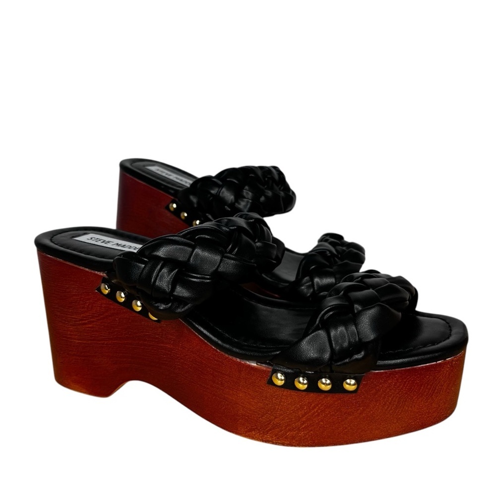 Steve Madden Maren Wedge Faux Leather and Wood Sandal NWT Size 8.5